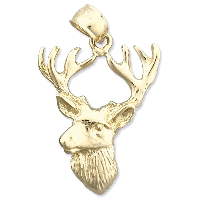 Goldia Necklaces 14K Gold 23MM Deer Head with Antlers Pendant