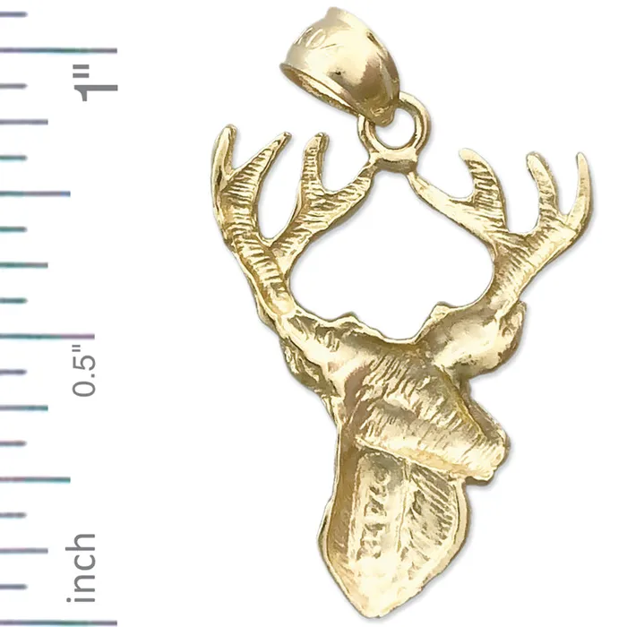 Goldia Necklaces 14K Gold 23MM Deer Head with Antlers Pendant