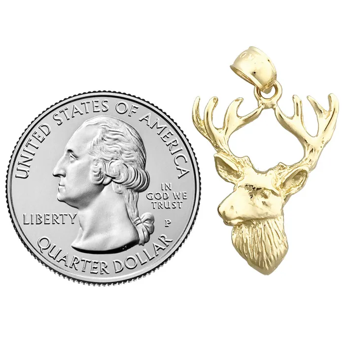Goldia Necklaces 14K Gold 23MM Deer Head with Antlers Pendant