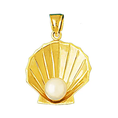 Goldia Necklaces 14K Gold Scallop Seashell with Pearl Accent Pendant