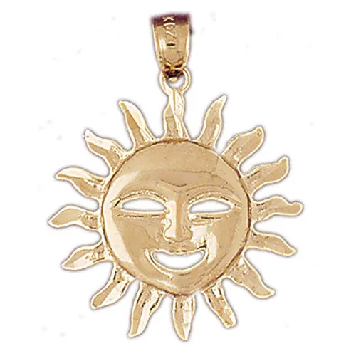 Goldia Necklaces 14K Gold Smiley Face Sun Pendant