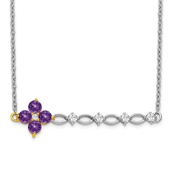 Goldia Necklaces 14k TwoTone Gold Amethyst and Real Diamond 18in Floral Bar Necklace Goldia Necklaces 14k TwoTone Gold Amethyst and Real Diamond 18in Floral Bar Necklace