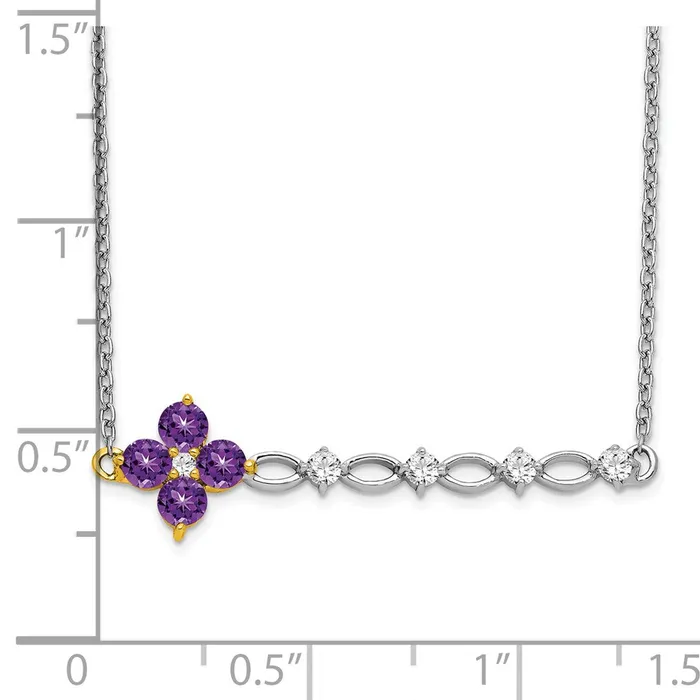 Goldia Necklaces 14k TwoTone Gold Amethyst and Real Diamond 18in Floral Bar Necklace