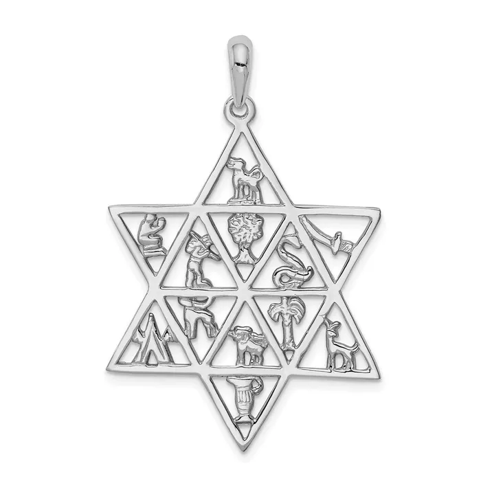 Goldia Necklaces 14k White Gold 12 Tribes Star of David Pendant