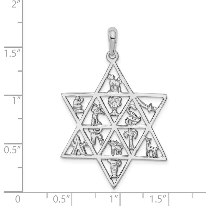 Goldia Necklaces 14k White Gold 12 Tribes Star of David Pendant