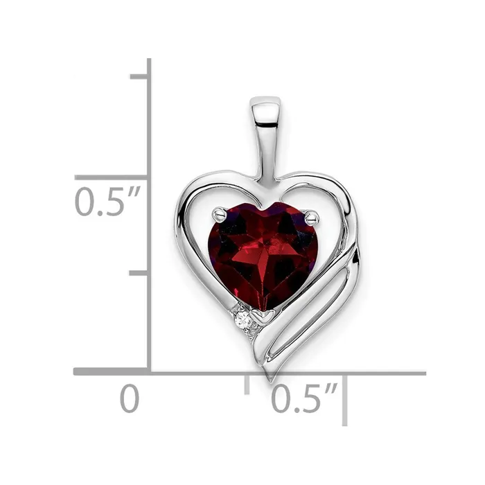 Goldia Necklaces 14k White Gold Garnet and Real Diamond Heart Pendant