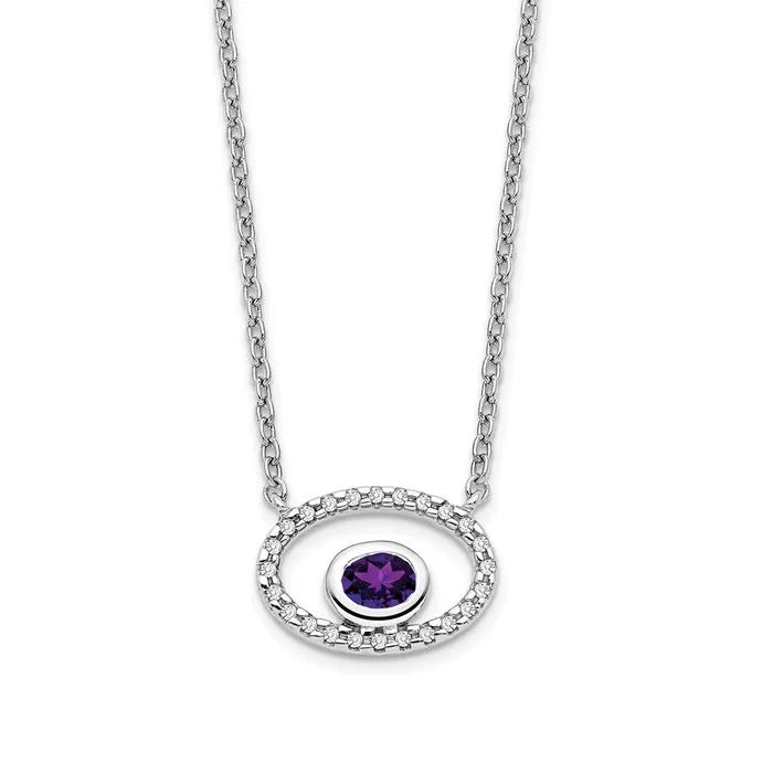 Goldia Necklaces 14k White Gold Oval Amethyst and Real Diamond 18in Necklace Goldia Necklaces 14k White Gold Oval Amethyst and Real Diamond 18in Necklace