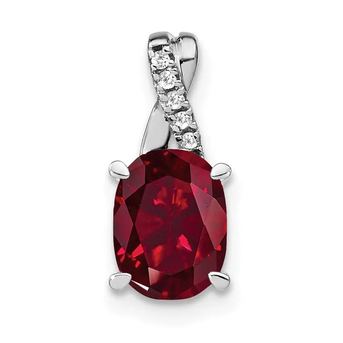 Goldia Necklaces 14k White Gold Oval Created Ruby and Real Diamond Pendant