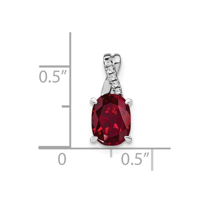 Goldia Necklaces 14k White Gold Oval Created Ruby and Real Diamond Pendant