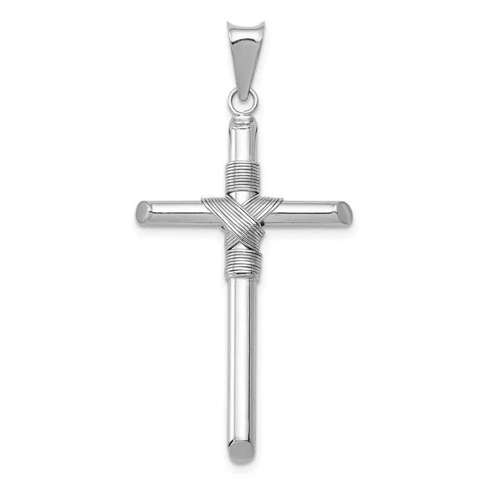 Goldia Necklaces 14k White Gold wCenter Wrap Tube Cross Pendant