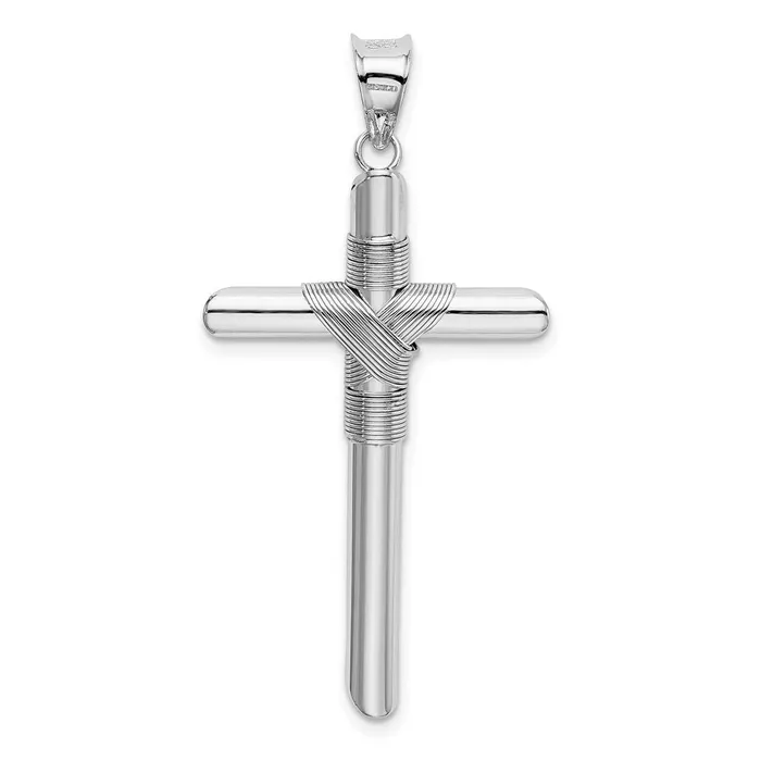 Goldia Necklaces 14k White Gold wCenter Wrap Tube Cross Pendant