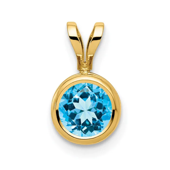 Goldia Necklaces 14K Yellow Gold 6mm Blue Topaz bezel pendant