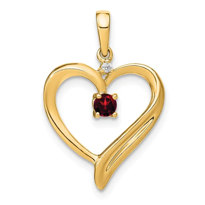 Goldia Necklaces 14K Yellow Gold Garnet and Real Diamond Heart Pendant
