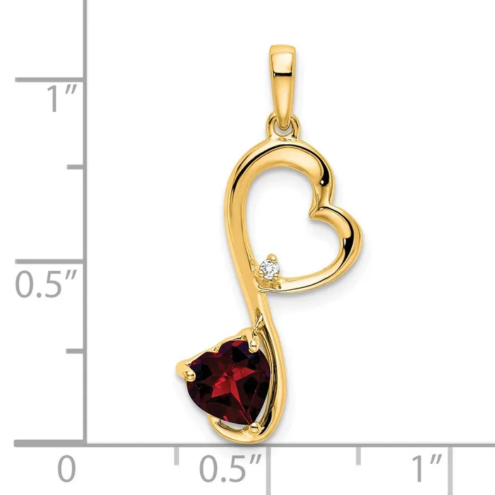 Goldia Necklaces 14K Yellow Gold Garnet and Real Diamond Heart Pendant