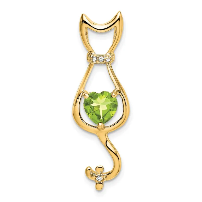 Goldia Necklaces 14K Yellow Gold Peridot and Real Diamond Cat Pendant