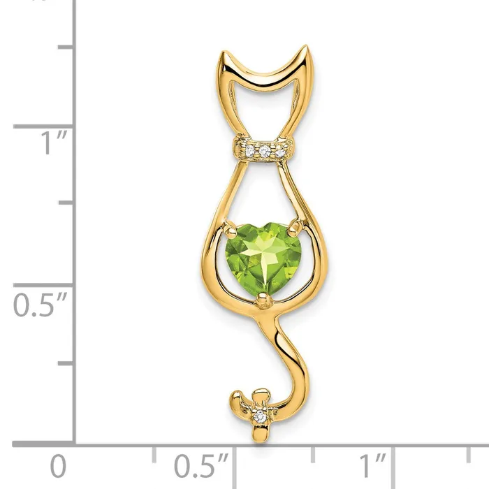 Goldia Necklaces 14K Yellow Gold Peridot and Real Diamond Cat Pendant