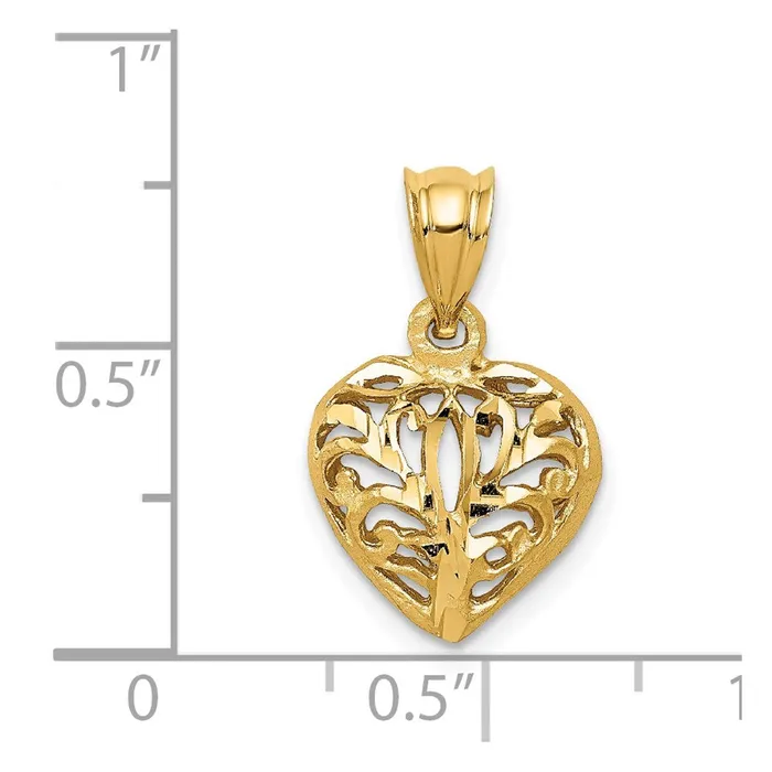 Goldia Necklaces 14k Yellow Gold Polished Filigree 3D Puffed Heart Pendant