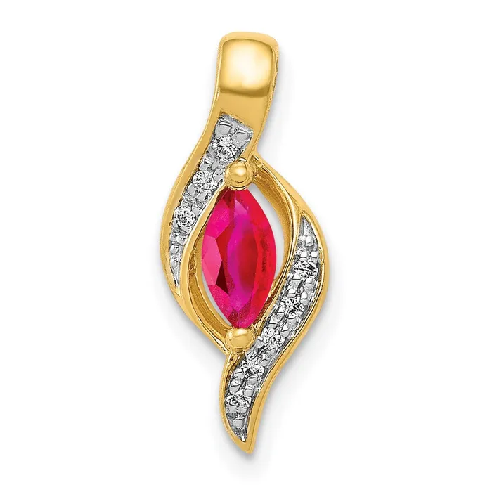 Goldia Necklaces 14K Yellow Gold Real Diamond and Marquise 25 Ruby Pendant