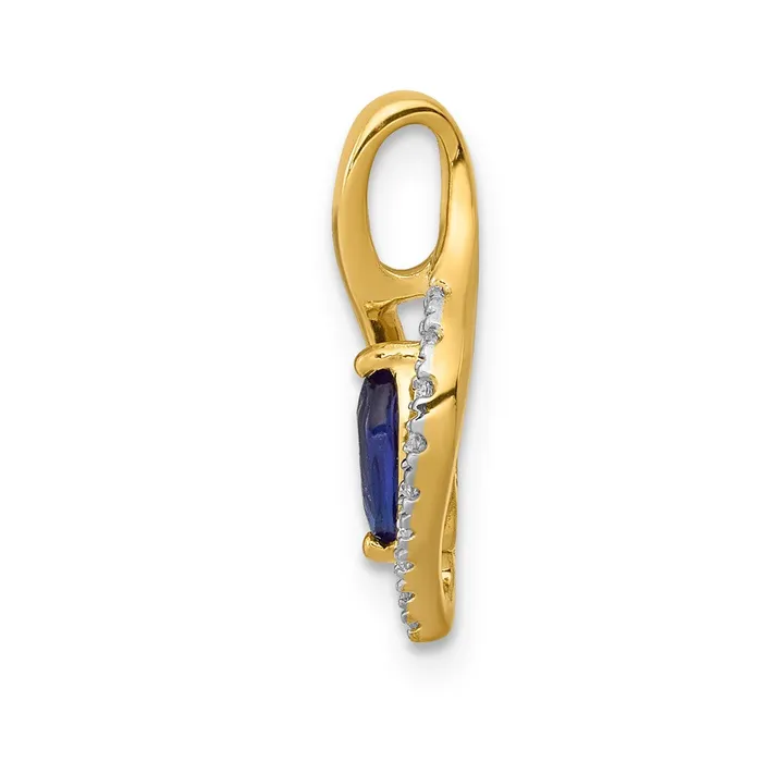 Goldia Necklaces 14K Yellow Gold Real Diamond and Marquise 37 Sapphire Pendant