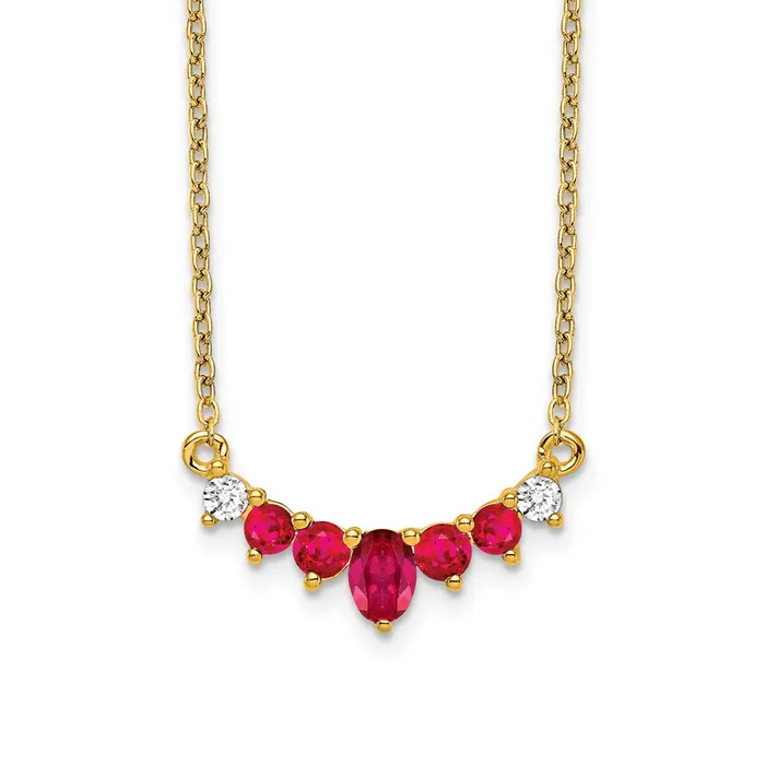 Goldia Necklaces 14K Yellow Gold Ruby and Real Diamond 18 inch Necklace