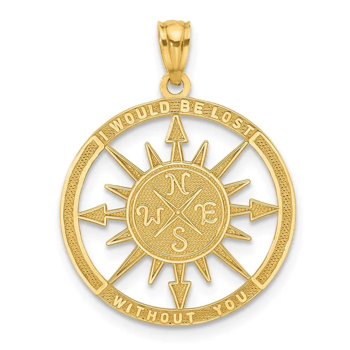 Goldia Necklaces 14k Yellow Gold Satin Polished Lost Without You Compass Pendant