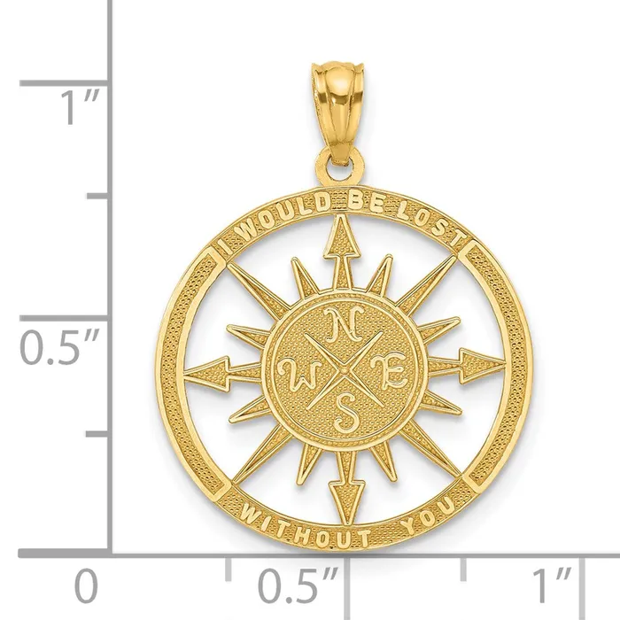 Goldia Necklaces 14k Yellow Gold Satin Polished Lost Without You Compass Pendant