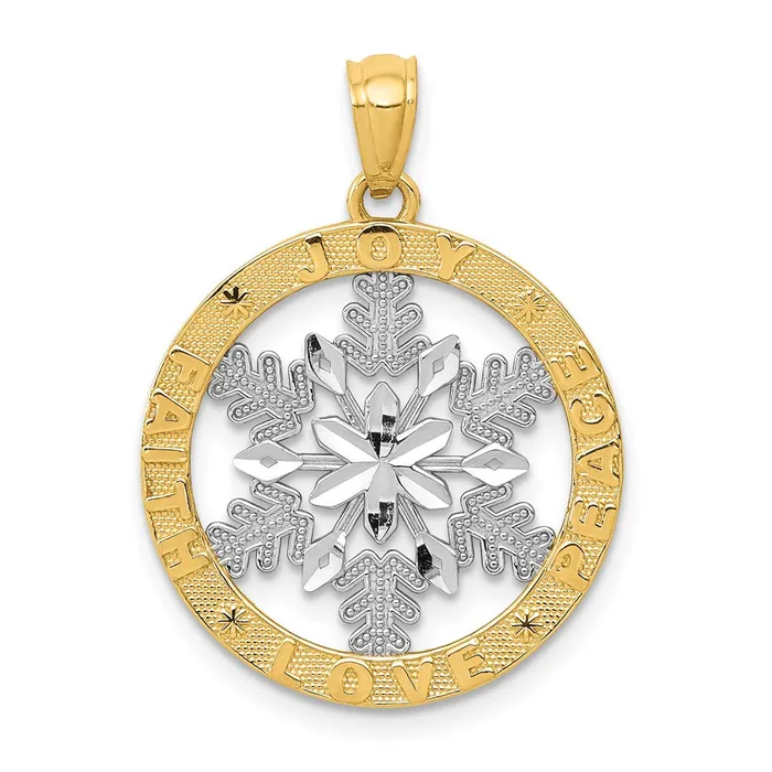 Goldia Necklaces 14k Yellow Rhodium Gold and Rhodium JoyPeaceLoveFaith Snowflake Pendant Goldia Necklaces 14k Yellow Rhodium Gold and Rhodium JoyPeaceLoveFaith Snowflake Pendant