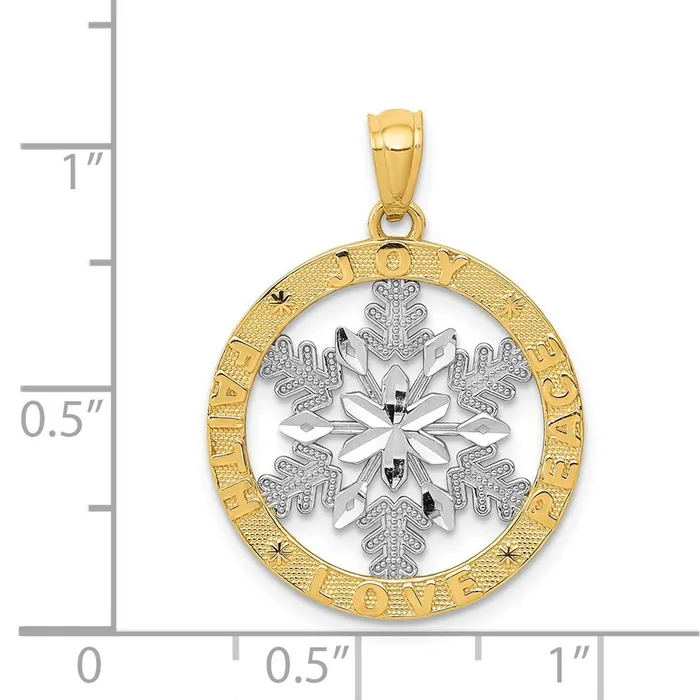 Goldia Necklaces 14k Yellow Rhodium Gold and Rhodium JoyPeaceLoveFaith Snowflake Pendant