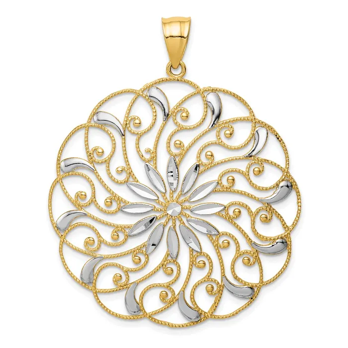 Goldia Necklaces 14k Yellow Rhodium Gold and White Rhodium Meridian Swirl Pendant Goldia Necklaces 14k Yellow Rhodium Gold and White Rhodium Meridian Swirl Pendant