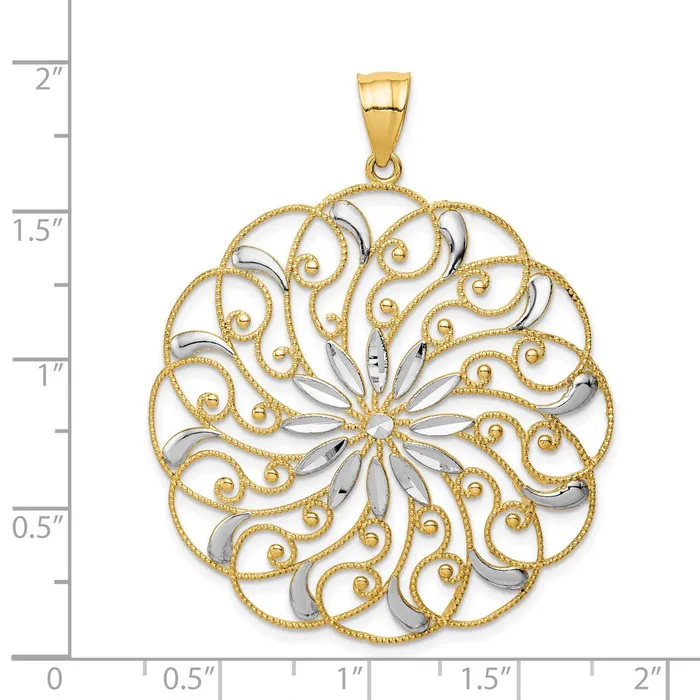 Goldia Necklaces 14k Yellow Rhodium Gold and White Rhodium Meridian Swirl Pendant