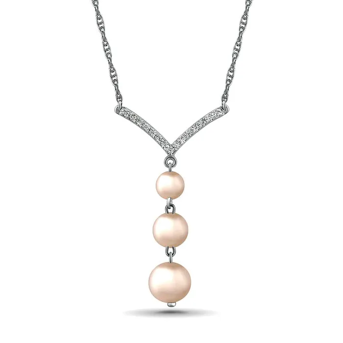 Goldia Necklaces 4060mm Cultured Freshwater Pearl and White LabCreated Sapphire Chevron Y Necklace in Sterling Silver Goldia Necklaces 4060mm Cultured Freshwater Pearl and White LabCreated Sapphire Chevron Y Necklace in Sterling Silver