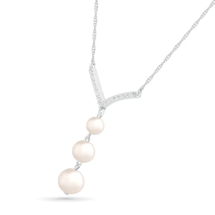 Goldia Necklaces 4060mm Cultured Freshwater Pearl and White LabCreated Sapphire Chevron Y Necklace in Sterling Silver Goldia Necklaces 4060mm Cultured Freshwater Pearl and White LabCreated Sapphire Chevron Y Necklace in Sterling Silver