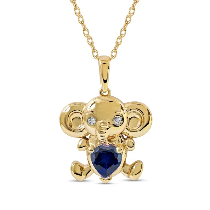 Goldia Necklaces 50mm HeartShaped Blue and White LabCreated Sapphire Elephant Pendant in Sterling Silver with 14K Gold Plate Goldia Necklaces 50mm HeartShaped Blue and White LabCreated Sapphire Elephant Pendant in Sterling Silver with 14K Gold Plate