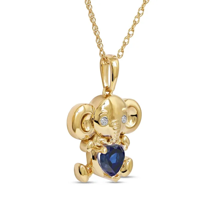 Goldia Necklaces 50mm HeartShaped Blue and White LabCreated Sapphire Elephant Pendant in Sterling Silver with 14K Gold Plate Goldia Necklaces 50mm HeartShaped Blue and White LabCreated Sapphire Elephant Pendant in Sterling Silver with 14K Gold Plate