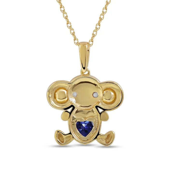 Goldia Necklaces 50mm HeartShaped Blue and White LabCreated Sapphire Elephant Pendant in Sterling Silver with 14K Gold Plate Goldia Necklaces 50mm HeartShaped Blue and White LabCreated Sapphire Elephant Pendant in Sterling Silver with 14K Gold Plate