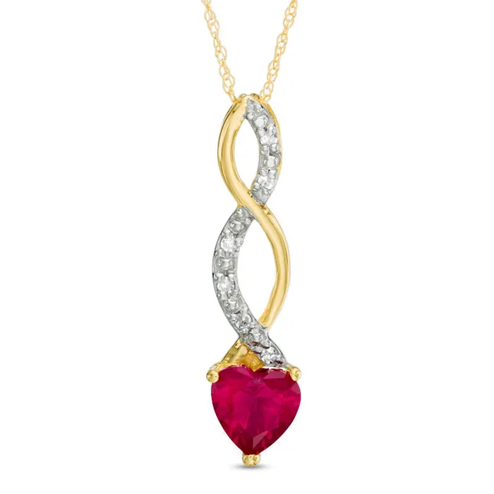Goldia Necklaces 60mm HeartShaped LabCreated Ruby and Diamond Accent Cascading Pendant in 10K Yellow Gold Goldia Necklaces 60mm HeartShaped LabCreated Ruby and Diamond Accent Cascading Pendant in 10K Yellow Gold