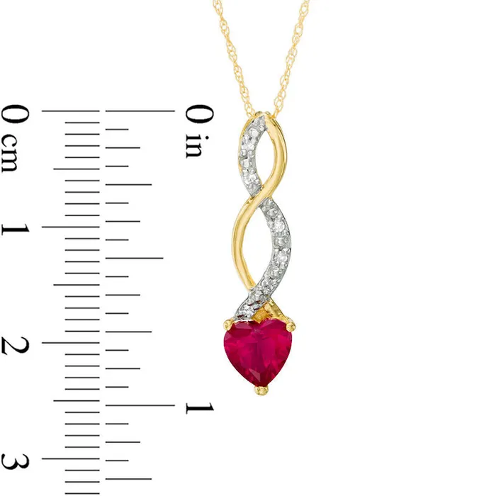 Goldia Necklaces 60mm HeartShaped LabCreated Ruby and Diamond Accent Cascading Pendant in 10K Yellow Gold Goldia Necklaces 60mm HeartShaped LabCreated Ruby and Diamond Accent Cascading Pendant in 10K Yellow Gold