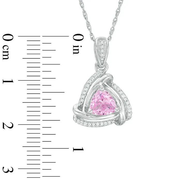 Goldia Necklaces 60mm TrillionCut LabCreated Pink Sapphire and Diamond Accent Swirl Frame Pendant in Sterling Silver Goldia Necklaces 60mm TrillionCut LabCreated Pink Sapphire and Diamond Accent Swirl Frame Pendant in Sterling Silver
