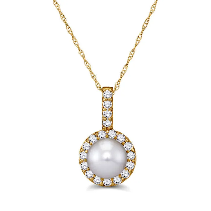 Goldia Necklaces 65mm Cultured Freshwater Pearl and 025 CT TW Natural Diamond Frame Pendant in 10K Yellow Gold Goldia Necklaces 65mm Cultured Freshwater Pearl and 025 CT TW Natural Diamond Frame Pendant in 10K Yellow Gold
