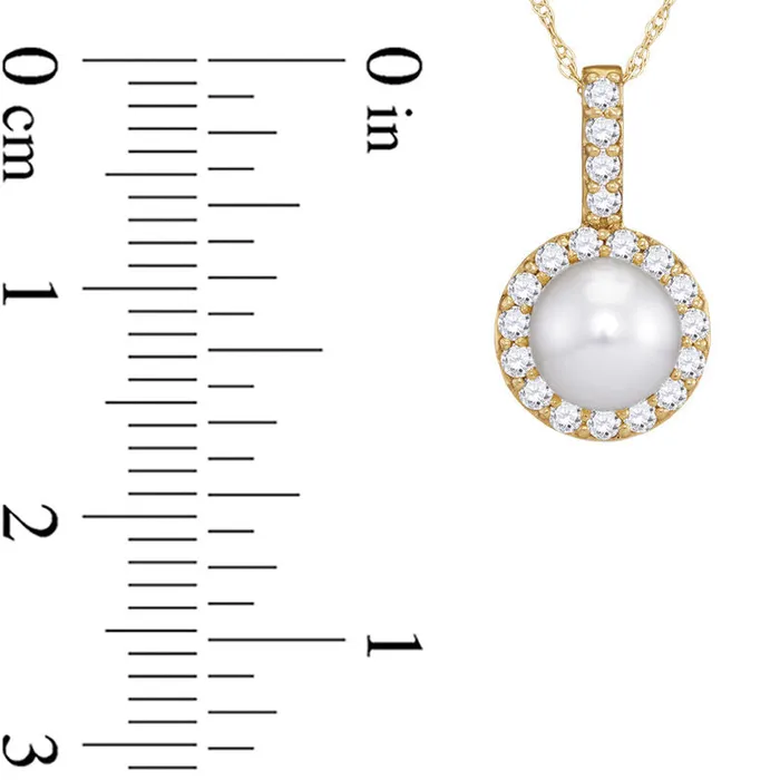 Goldia Necklaces 65mm Cultured Freshwater Pearl and 025 CT TW Natural Diamond Frame Pendant in 10K Yellow Gold Goldia Necklaces 65mm Cultured Freshwater Pearl and 025 CT TW Natural Diamond Frame Pendant in 10K Yellow Gold