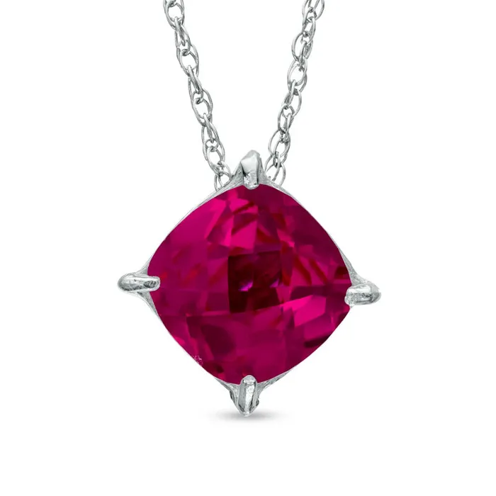 Goldia Necklaces 80mm CushionCut LabCreated Ruby Pendant in Sterling Silver Goldia Necklaces 80mm CushionCut LabCreated Ruby Pendant in Sterling Silver