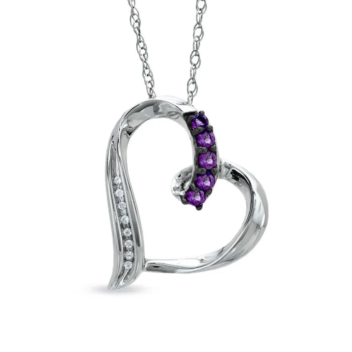 Goldia Necklaces Amethyst and Natural Diamond Accent Looping Heart Pendant in Sterling Silver Goldia Necklaces Amethyst and Natural Diamond Accent Looping Heart Pendant in Sterling Silver