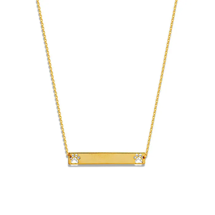 Goldia Necklaces Double Paw Print Cutout Bar Necklace in 14K Gold