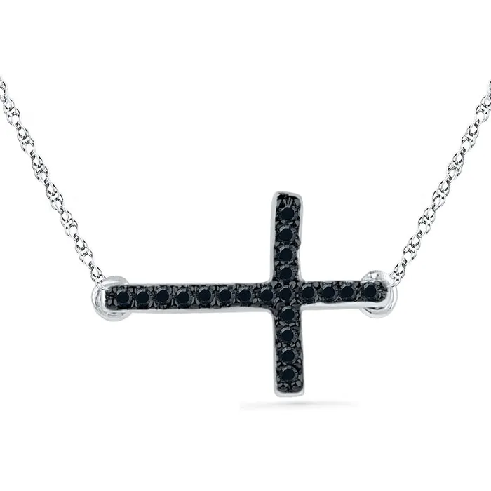 Goldia Necklaces Enhanced Black Natural Diamond Accent Sideways Cross Necklace in Sterling Silver Goldia Necklaces Enhanced Black Natural Diamond Accent Sideways Cross Necklace in Sterling Silver