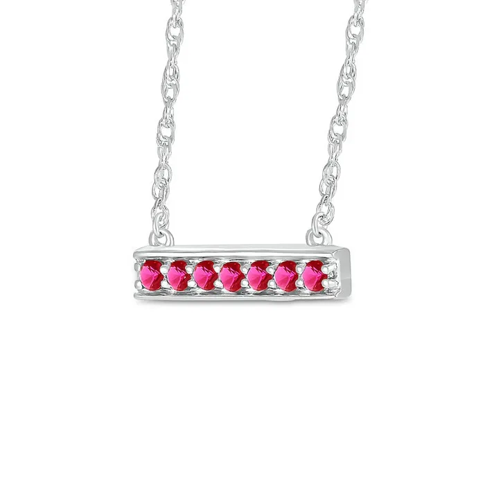 Goldia Necklaces LabCreated Ruby Seven Stone Border Bar Necklace in Sterling Silver Goldia Necklaces LabCreated Ruby Seven Stone Border Bar Necklace in Sterling Silver