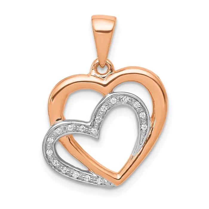 Goldia Necklaces Solid 14k Rose Gold w Rhodium Simulated CZ Entwined Hearts Pendant Goldia Necklaces Solid 14k Rose Gold w Rhodium Simulated CZ Entwined Hearts Pendant