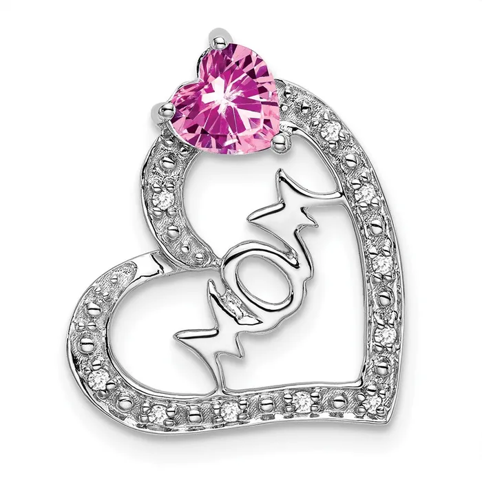 Goldia Necklaces Solid 14k White Gold Created PinK Simulated Sapphire SimulatedSimulated CZ MOM Heart Pendant Goldia Necklaces Solid 14k White Gold Created PinK Simulated Sapphire SimulatedSimulated CZ MOM Heart Pendant