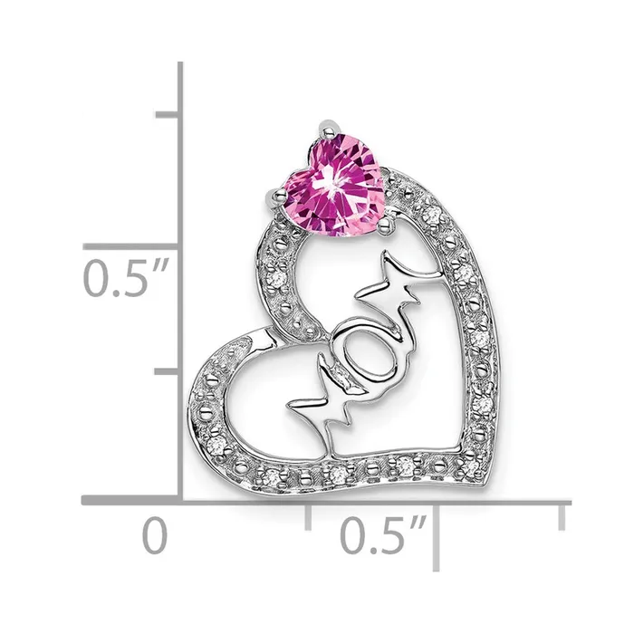 Goldia Necklaces Solid 14k White Gold Created PinK Simulated Sapphire SimulatedSimulated CZ MOM Heart Pendant