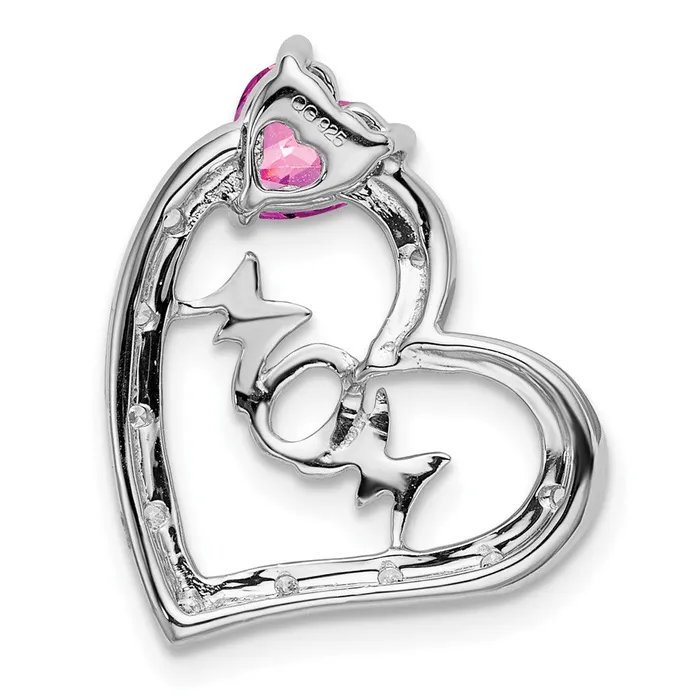Goldia Necklaces Solid 14k White Gold Created PinK Simulated Sapphire SimulatedSimulated CZ MOM Heart Pendant