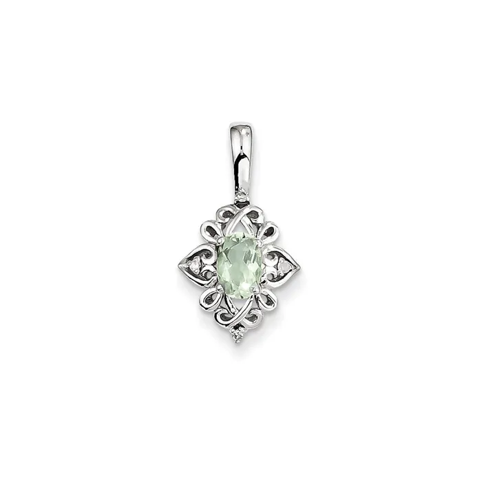 Goldia Necklaces Sterling Silver Green Quartz u0026 Diamond Pendant